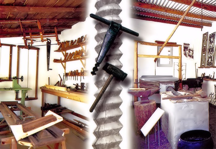 Traditional agricultural and production tools displayed in the museum